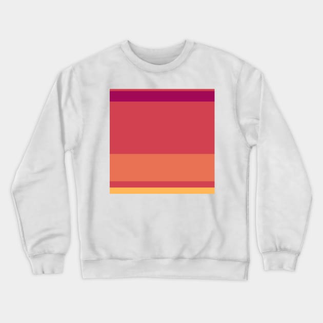 An admirable hybrid of Almost Black, Dark Fuchsia, Faded Red, Light Red Ochre and Pastel Orange stripes. Crewneck Sweatshirt by Sociable Stripes